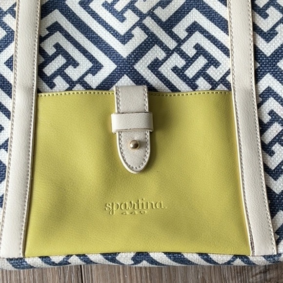 Spartina 449 Linen and Leather Yellow and Blue Shoulder Bag - Picture 2 of 9
